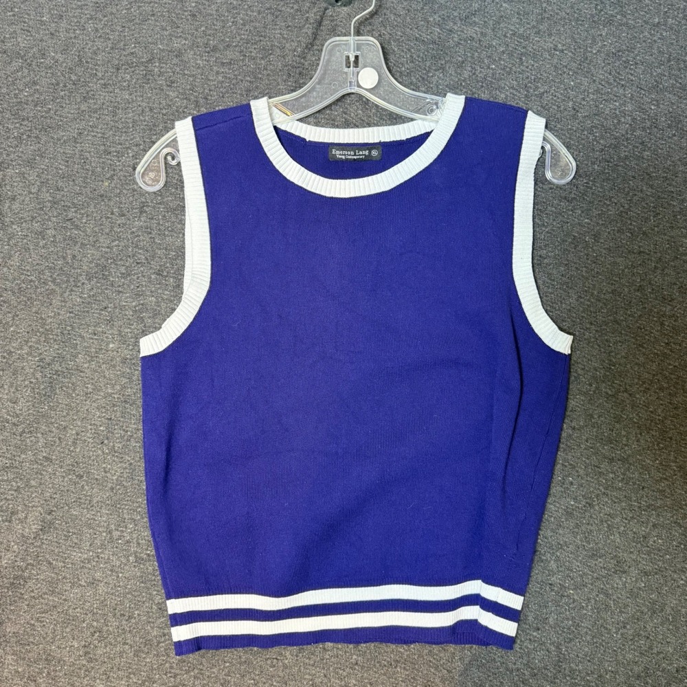 Emerson Lang Blue Knit 2 Piece Set Vest and Pleated Mini Skirt XL Preppy Acadmia - Picture 3 of 12